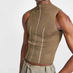 Rave Outfits Men Vest Semi-High Collar Knitted