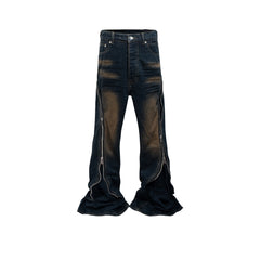 Men's Vintage Pants Men's Women's Washed Old Trousers Wide Feet Zipper Jeans MIJKO