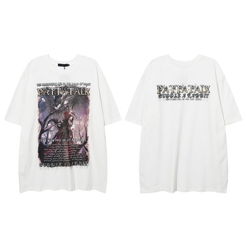 Men T Shirt Hip Hop Design Cartoon Couple Short Sleeve T-shirt Men and Women