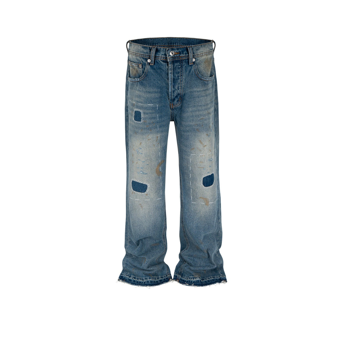 Men Vintage Pants old dirty wash trousers men and women slightly wide-footed jeans tide MIJKO