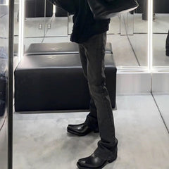 Mens Vintage Pants BootCut Old Wash Water Old Black Grey Jeans MIJKO