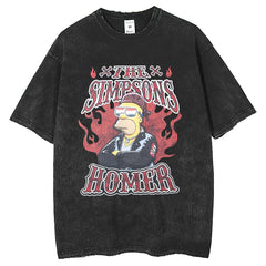 Mens T Shirts Summer Washing Old Printed Short Sleeves Simpsons