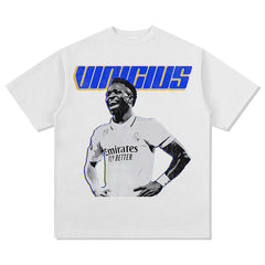 Mens Vintage Football T-Shirt Vintage Vini Jr Vinícius Printed Short Sleeve T-Shirt Washed