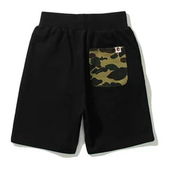Embroidered small label shark shorts male and adolescent solid color five-point pants casual straight beach pants
