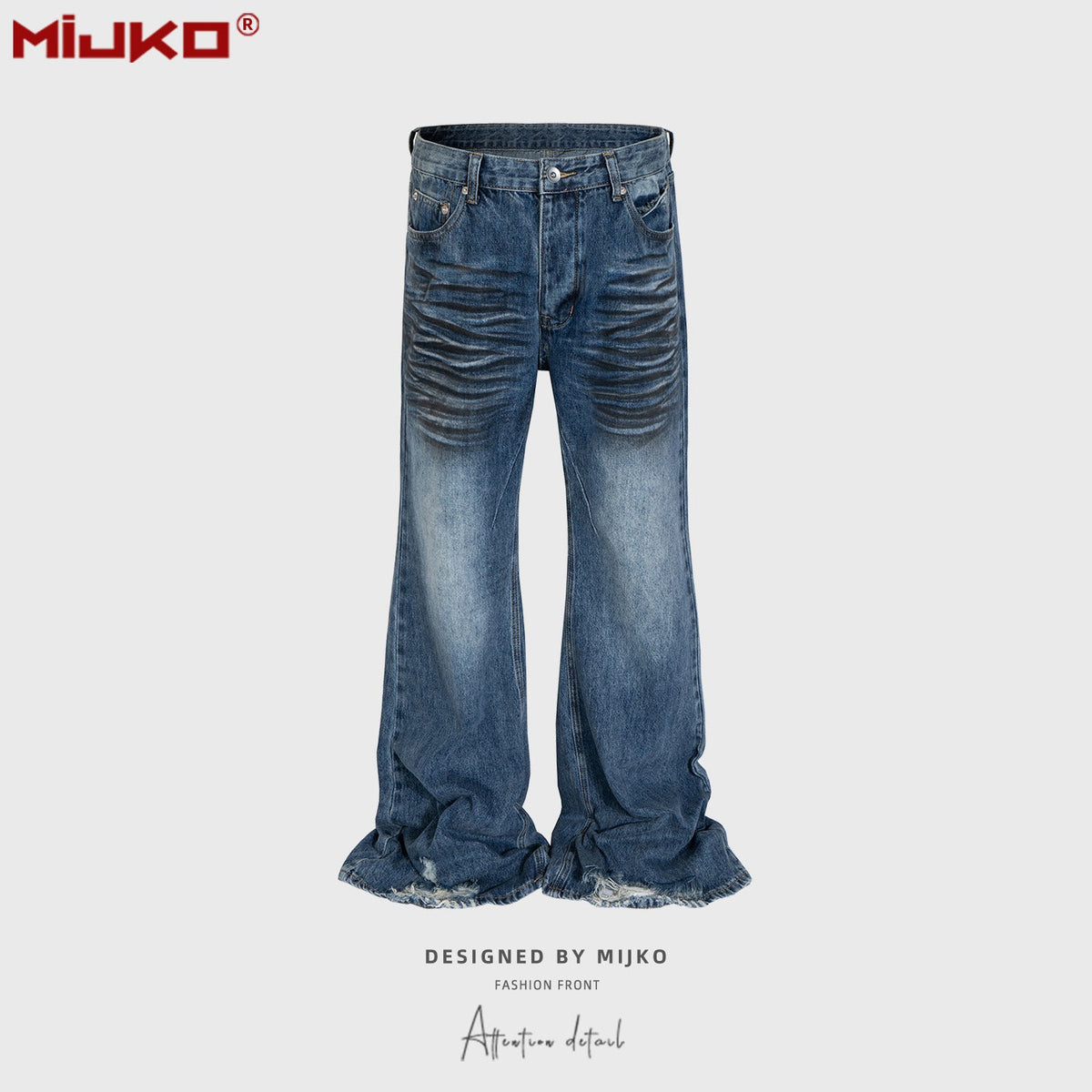 Mens Vintage Pants Ripped Wide-Foot Jeans MIJKO