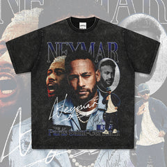 Men's Vintage Football T-Shirt Neymar Loose Vintage Short Sleeve T-Shirt Men's Summer Football Print