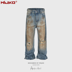 Mens Vintage Pants Ripped Old Blue Jeans MIJKO