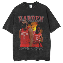 Men T Shirts Hip Hop Loose Star Printed Washed Old T-Shirts