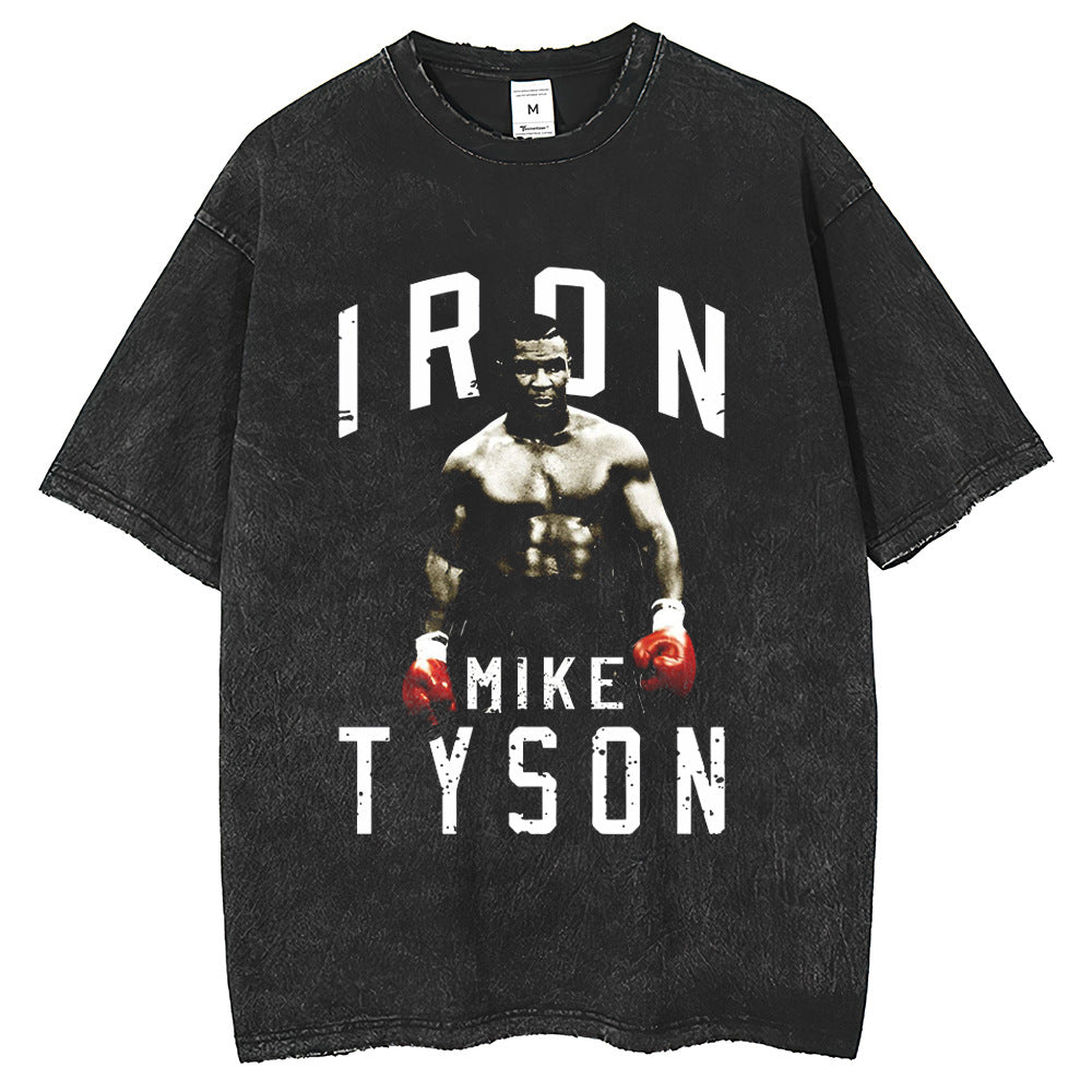 Men T Shirts Short Sleeve Washed Old Printed Loose Crew Neck Half Sleeve T-Shirt