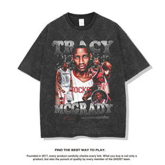 Nba T Shirt Summer Vintage Print Short Sleeves T-shirt Pure Cotton Washed Distressed Top Men