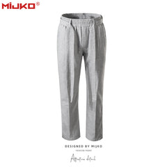 Men Vintage Pants Straight Track Pants with Belt MIJKO