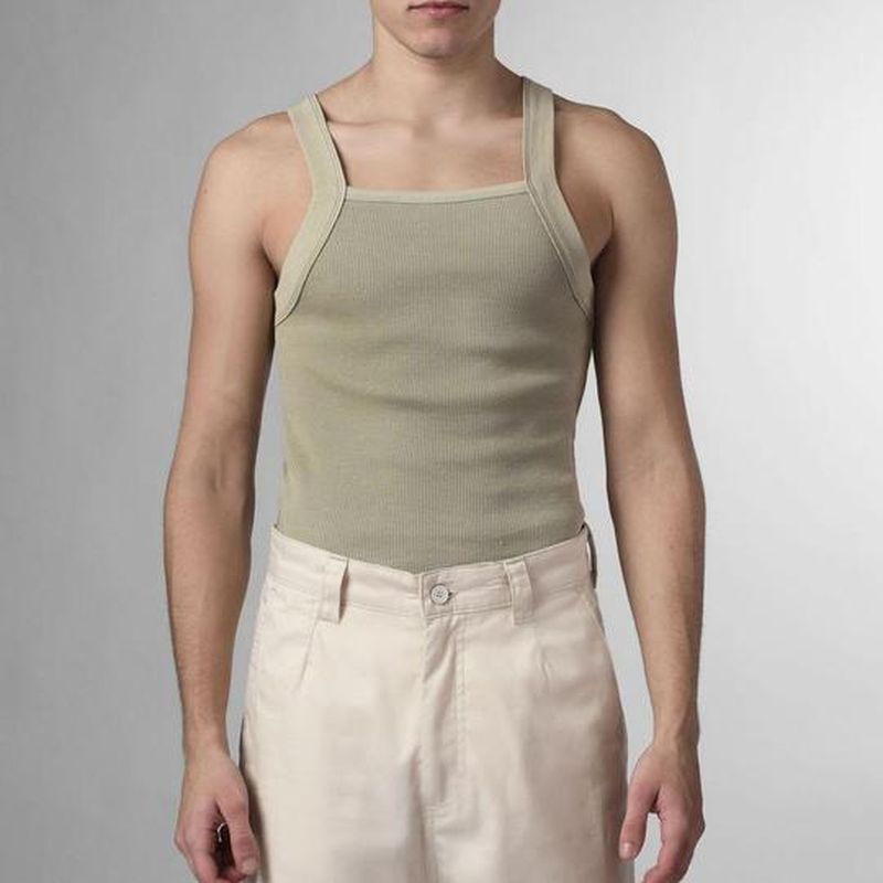 Rave Outfits Mens Vest Green Knitted Sling I-Shaped