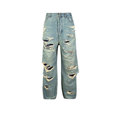 Men's Vintage Pants Men's Women's Bar Flavor Double Tassel Destroying Beggar Style Jeans MIJKO