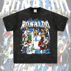 Mens Vintage Football T-Shirt Ronaldo Printed Short Sleeve T-Shirt Vintage Loose
