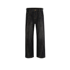 Men's Vintage Pants Splicing Pants Men's and Women's Waist Straight Jeans MIJKO