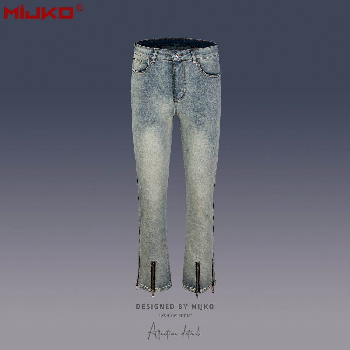 Mens Vintage Pants Old Slim Fit Zipper Jeans MIJKO
