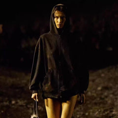 Mens Jacket Two-way Zipper Distress Hooded Sweater MIJKO