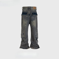 Men's Vintage Pants Men's Women's Trousers Splicing Washed Old Jeans MIJKO