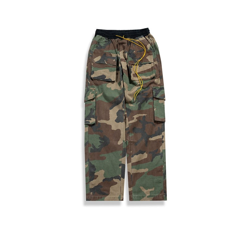 Mens Vintage Pants Multi-pocket-breasted camouflage slacks MIJKO
