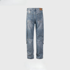 Men's Vintage Pants Splicing trousers Men's and women's washing water slim-fit straight jeans MIJKO