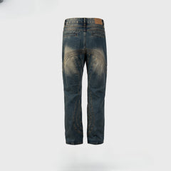 Men Vintage Pants Textured Splicing Trousers Straight Washing Water Old Jeans MIJKO