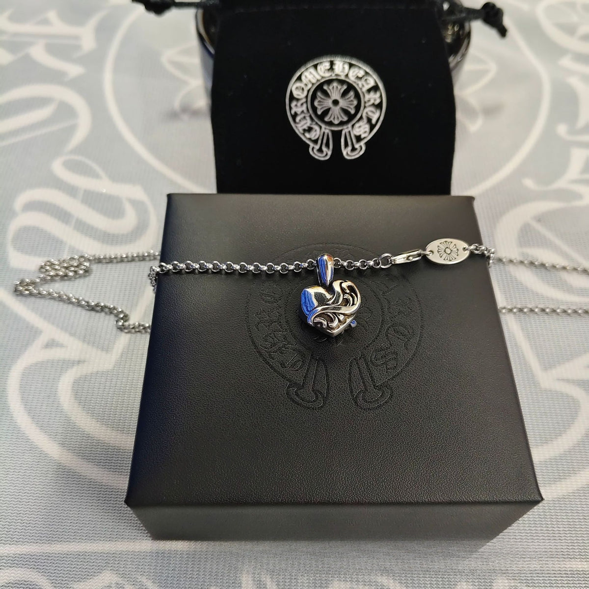 CH trendy brand Kro~ retro with diamond Thai silver cross explosive necklace men's and women's pendant classic sweater chain