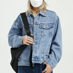 Men's Spring Loose Solid Color Retro plus Size Top Denim Jacket Men's Men Denim Jacket