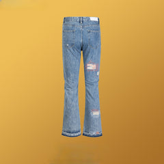 Men's Vintage Pants Men's Women's Weak Ripped Washed Old Wide-Foot Jeans MIJKO