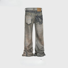 Men's Vintage Pants Men's Women's Ripped Printed Jeans MIJKO