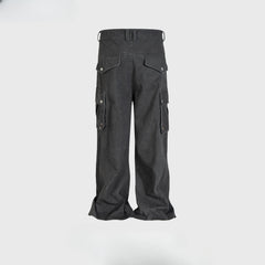 Men Vintage Pants Wide Foot Crease Design Casual Overalls MIJKO
