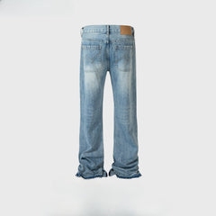Men Vintage Pants Ripped Trousers Straight Beard Pants Split Jeans MIJKO