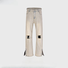 Men Vintage Pants Wash Old Slightly Stretched Ripped Jeans MIJKO